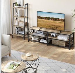 TV Stand, TV Console for TVs Up to 70 Inches, TV Table, 63 Inches Width, TV Cabinet with Storage Shelves, Steel Frame, for Living Room, Bedroom, Turqu