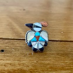 Vintage Sterling Silver Inlay Thunderbird Pin
