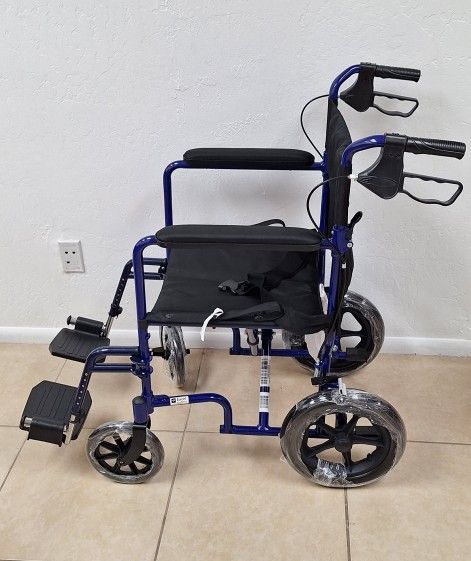 Lightweight Foldable Transport Wheelchair with Handbrakes