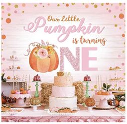 Avezano Pumpkin 1st Birthday Backdrop Fall Pumpkin First Birthday White Wood Background Vinyl Our Little Pumpkin is Turning One Girls Birthday Party