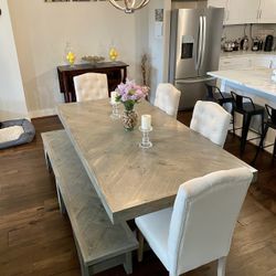 Custom Built Dining Table Solid wood Farmhouse Set Modern Rustic Bench Country Oval Round Counter Breakfast Height 