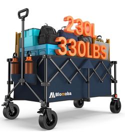 🆕 in 📦 Collapsible Wagon Cart,Folding Cart with330LBS Capacity,Blue 360°Rotating Wheels,Built-In Brakes&Flexible Handle,Heavy Duty Utility Wagon for