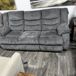 Fluffly Gray Manual Recliner Sofa Loveseat Recliner