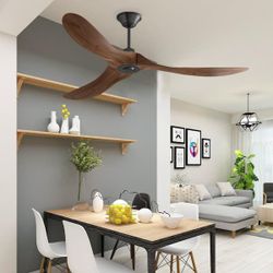 Clearance  60 in. Indoor/Outdoor 3-Solid Wood Blades Propeller Ceiling Fan with Remote Control, 6-Speed, Timing Setting in Brown
