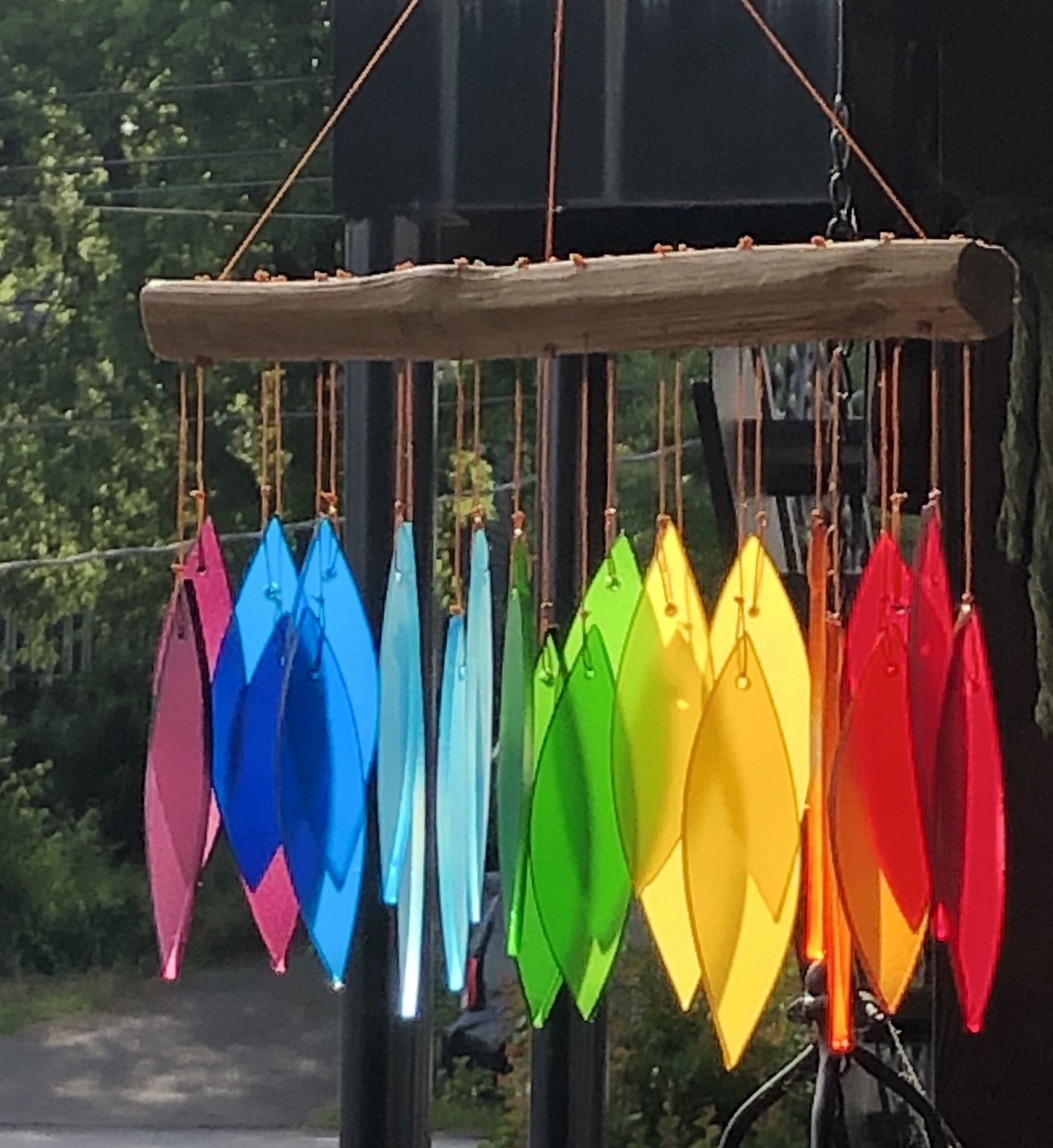 Chakra Rainbow Large Stained Glass Leaves Wind Chime