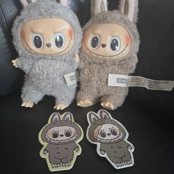 Lot Of 2 Labubu Macaron Toffee And Seamese Bean Plush Toy Decor Keychain 