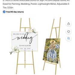 Gold Easel Stand for Sign, Picture Display Stand, Art Easel for Painting, Wedding, Poster, Lightweight Metal, Adjustable 3-Tier, 53.6in