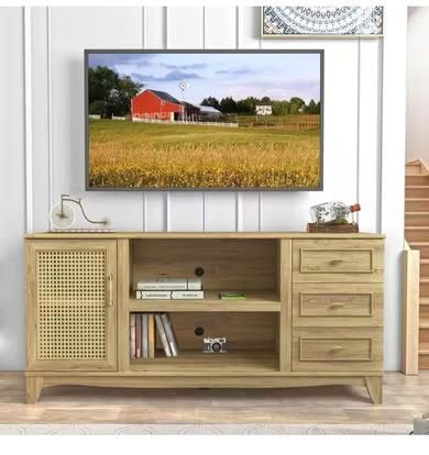 Brand new in a box 60 in. Drift Wood TV Stand for TVs up to 65 in. with 3-Drawers