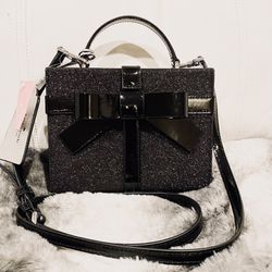 Kate Spade Wrapping Party Gift Box Black Glitter Leather Crossbody Bag  Handbag