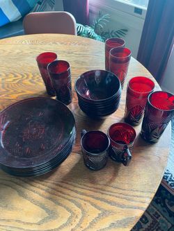 Antique pressed red glass dining set (partial)