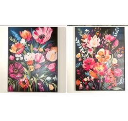 24” Flower Blossom Colorful Canvas Painitng Set of 2
