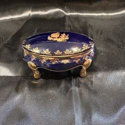 Limoges France Porcelain Cobalt Blue & Gold Trinket Box