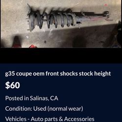 G35 Coupe Own Front Shocks Only Stock Height