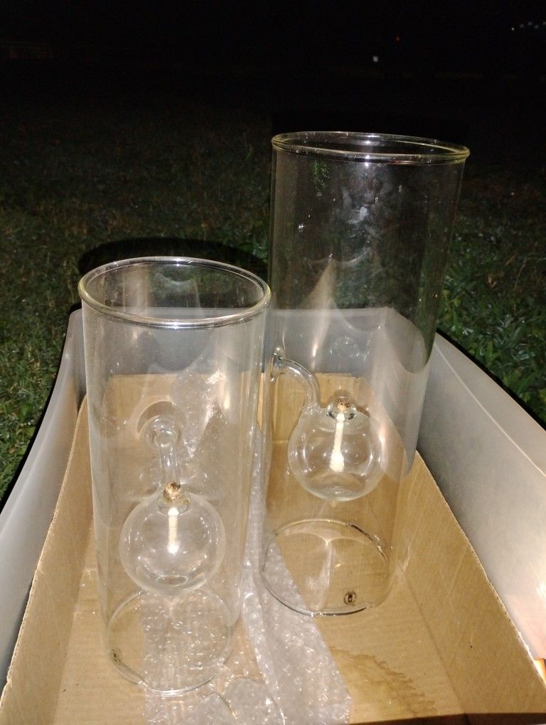 2 Wolford Glass Vintage Lanterns With Wick's