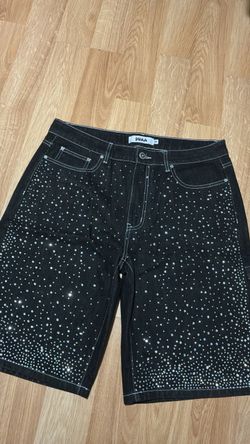 Black rhinestone jorts