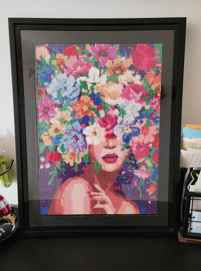 Flower Girl with Multi-Color Background Framed Diamond Painting