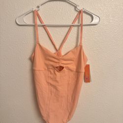 Colsie Peach One Piece Bodysuit Strappy Cut-Out Solid Women's Size Small