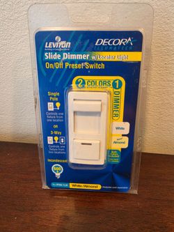 Leviton Slide Dimmer Preset Decora Locator Light White + Light Almond IPI06-1LM