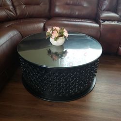 Black Wooden Coffee Table With Glass Top 
