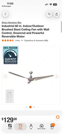Hampton Bay Industrial 60 in. Indoor/Outdoor Brushed Steel Ceiling Fan with Wall Control, Downrod and Powerful Reversible Motor