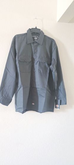 New LARGE charcoal Dickies FLEX Long Sleeve twill Work Shirt , relaxed fit, button-down front,