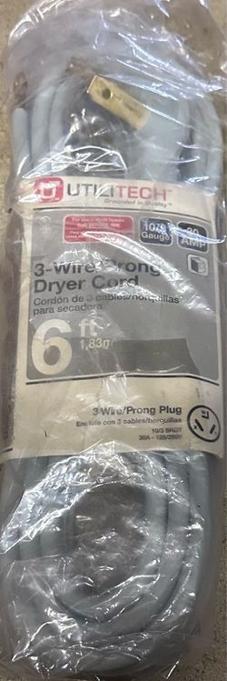 Brand New Utilitech 6ft 3-Prong Dryer Power Cord 30 Amp