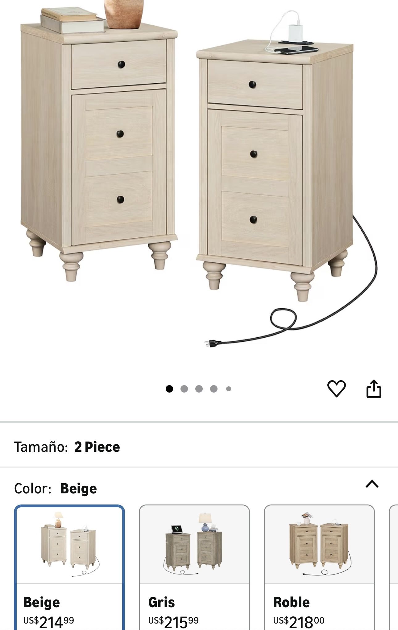 Nightstands with Charging Station, Set of 2 End Tables with Power Outlets and USB Ports for Living Room, Modern Side Table with Drawer and Storage Cab