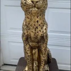3 Foot Tall, Golden Leopard Statue