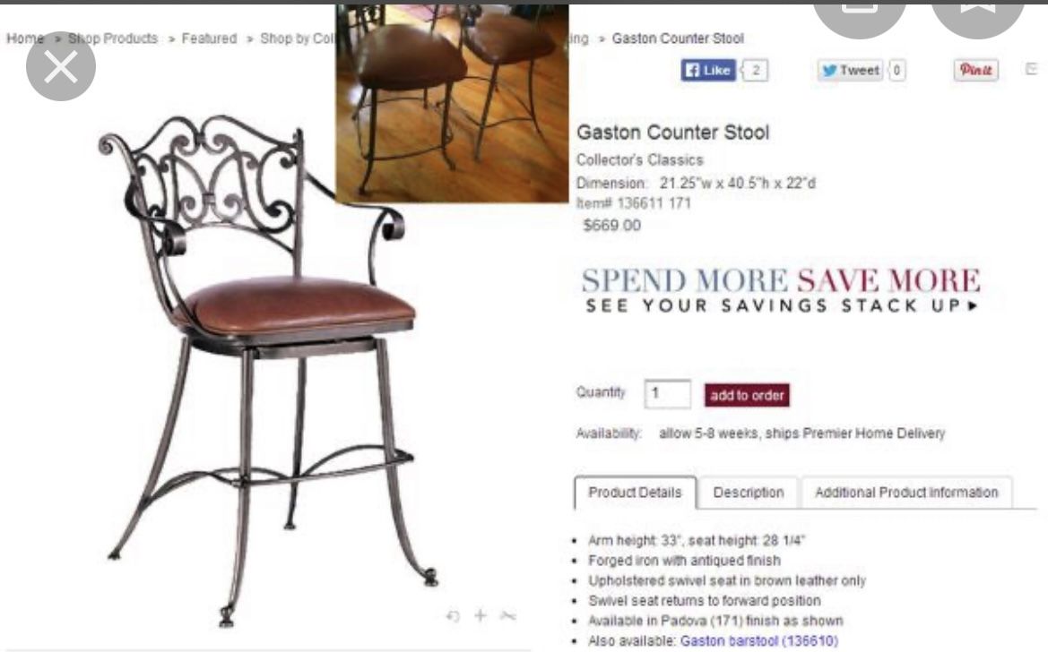 Ethan Allen “Gaston” Designer Counter Stools 5 Total In Set for Sale
