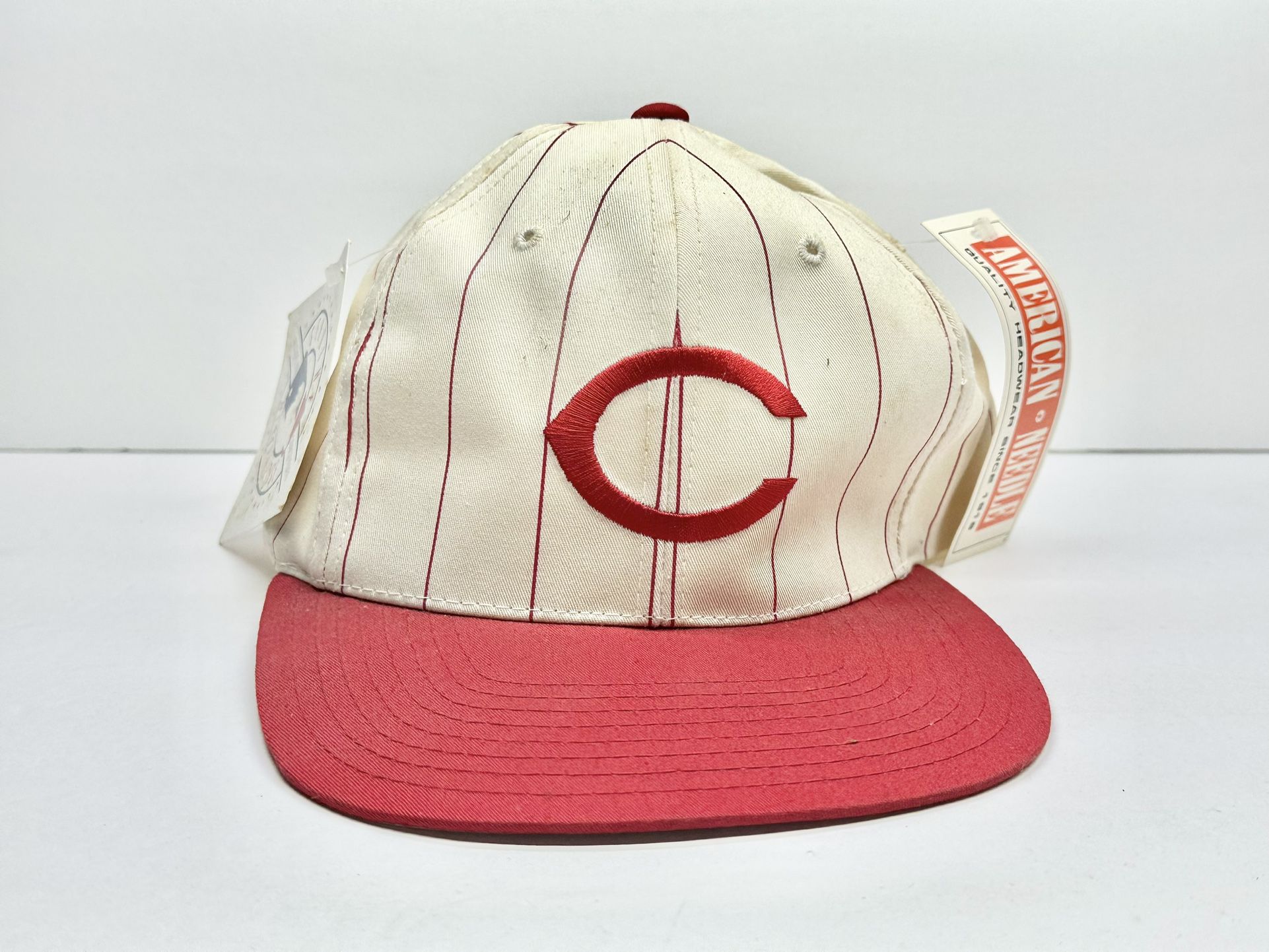 Vintage Cincinnati Reds MLB Baseball Pinstripe Snapback Hat 90s American Needle **NEW