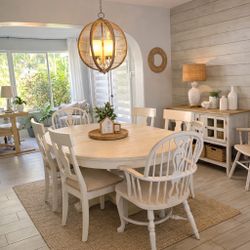 Pier 1  Wood Dining Table + 6 Chairs | Expands to Seat 6