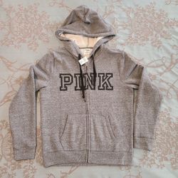 Victoria's Secret PINK Gray Full Zip Fleece Hoodie Size Medium