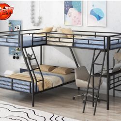 Black Twin Over Full Bunk Bed with Twin Size Loft Bed and Desk 