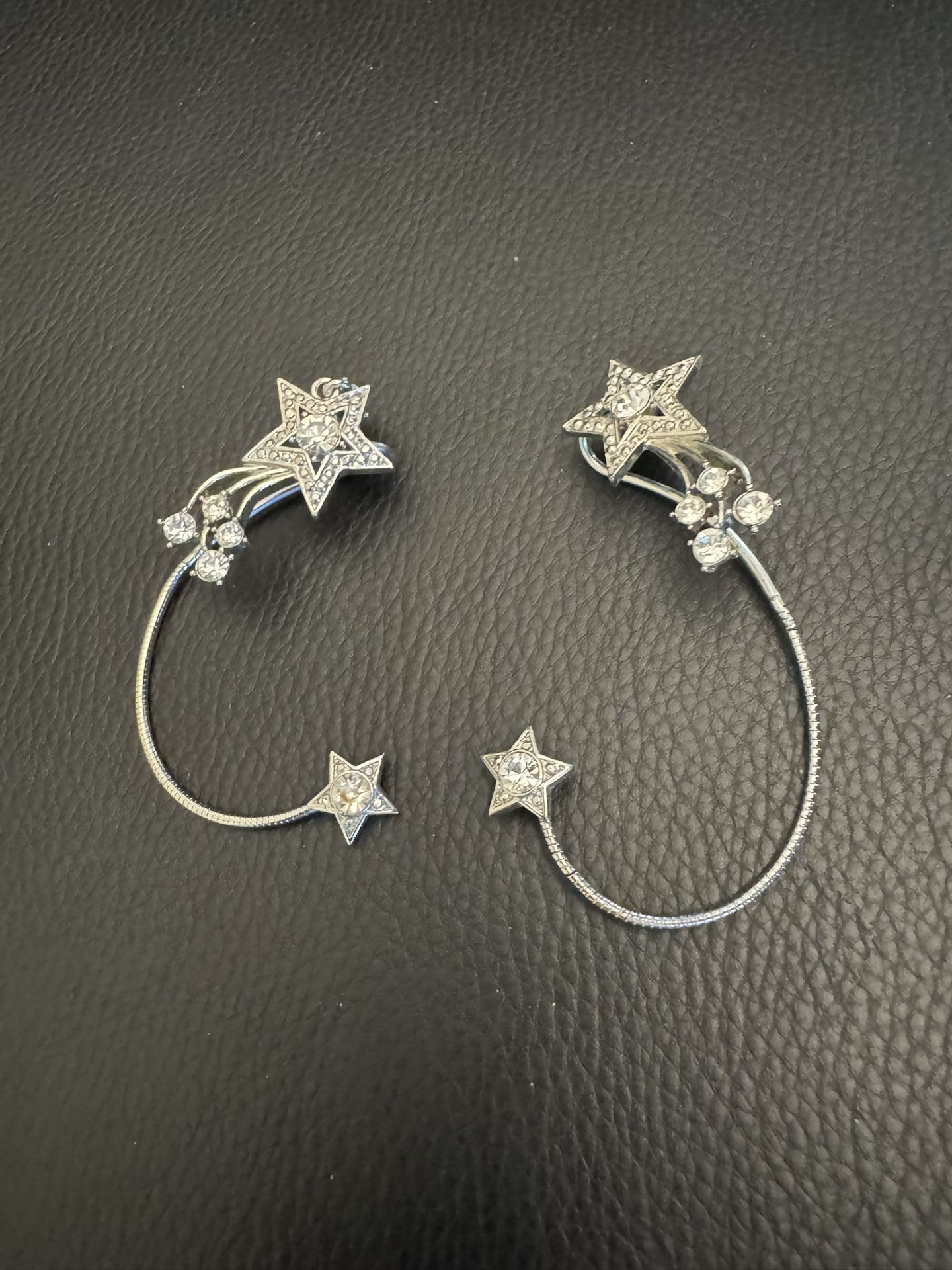 Vtg Avon Shooting Star Silver Crystal Ear Climber Cuff Wrap Jewelry Earrings SP Wrap Silver Plated. 