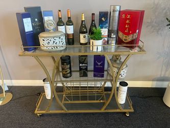 Contemporary Bar Cart With Wine Rack, Metal Frame Kitchen Cart，$280