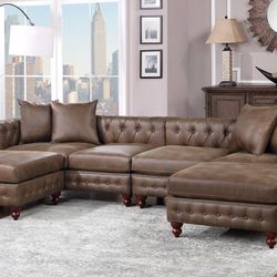 Brand New Brown Leather Modular Sectional Sofa