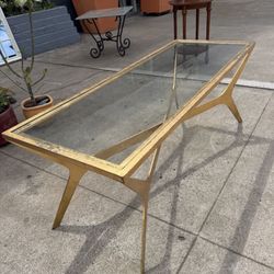 Antique, Solid Metal Glass Coffee Table 51 Wide 