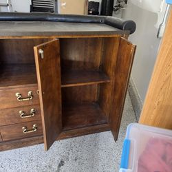 Antique Wood Home Bar with Padded Armrest