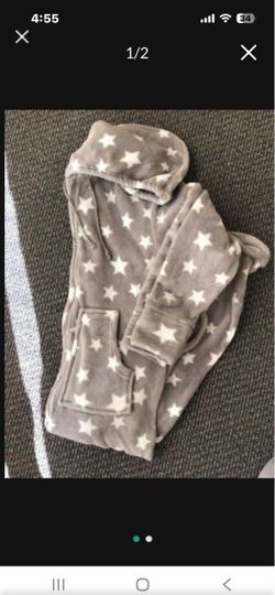 NEW Women Gray With Star Super Warm Cozy Thick Sherpa Fleece Hoodie Pajamas One Piece Jumpsuit PJ Sleep Women Size S-M