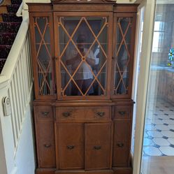English Style mahogany breakfront display cabinet
