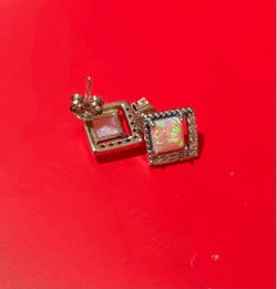 Square Opal Halo Stud Earrings