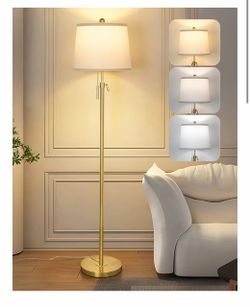 Gold Floor Lamp with White Drum Shade