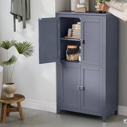 Floor Storage Cabinet, Freestanding Storage Unit with 4 Doors, Adjustable Shelves, 11.8 x 23.6 x 43.3 Inches, for Entryway, Bathroom, Slate Gray UBBC5