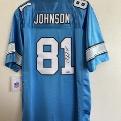 CALVIN JOHNSON SIGNED DETROIT LIONS AUTOGRAPHED MITCHELL NESS JERSEY w/COA XL 1
