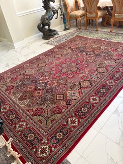 Large Red Persian Area Rug with Fringe