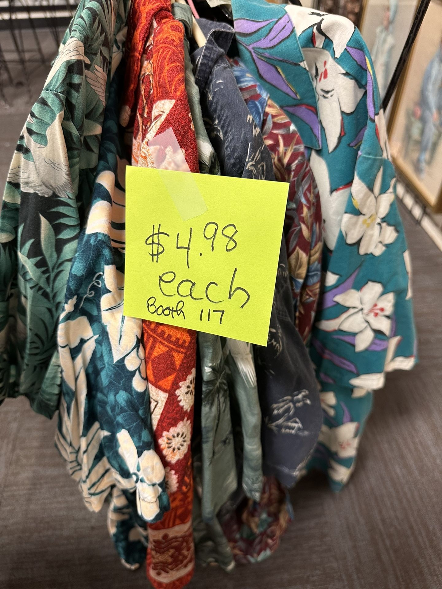 $4.98 Each Hawaiian Shirt Located In booth 117 On Arizona Aisle