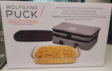 Wolfgang Puck 3.6 Qt Rectangular Glass Baking Dish w/Lid & Insulated Bag