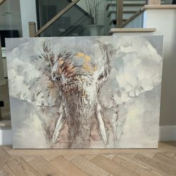 Large 48x36 Textured Elephant Canvas Art – Neutral Modern Wall Decor