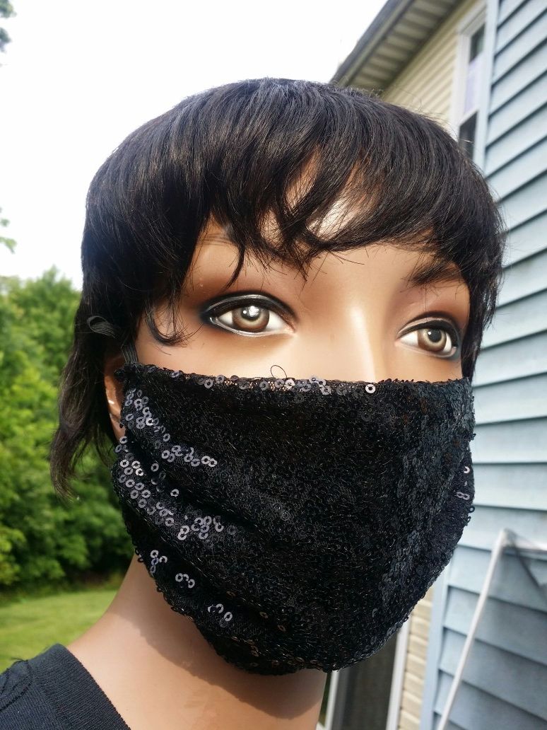 Black Sequin Face Mask