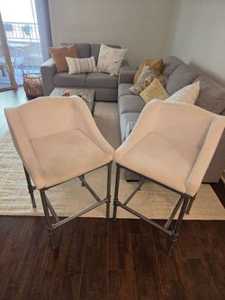 2 White French Industrial Stools